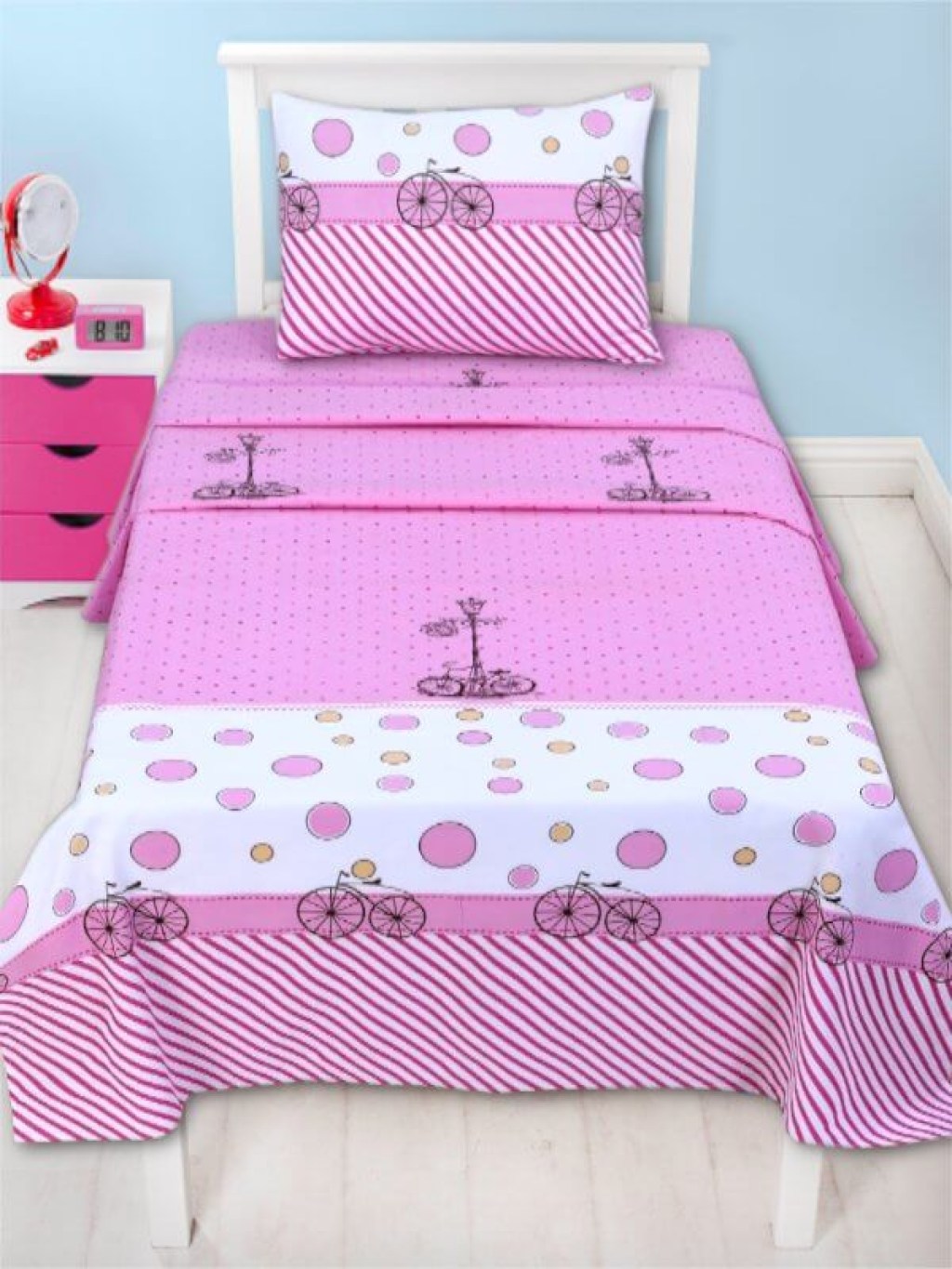 Παιδικά Σεντόνια Σετ Ροζ 100% Βαμβακερά Ποδήλατο Γαρύφαλλο 160x270 | Γαρύφαλλο - Λευκά Είδη